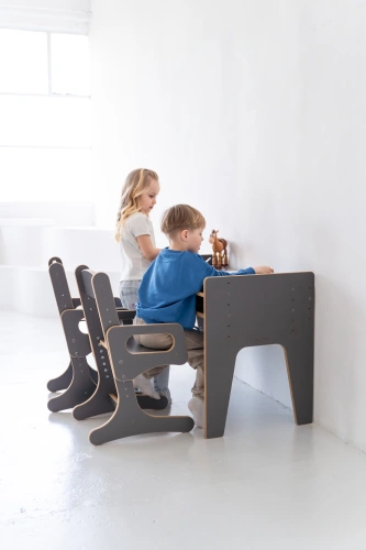 Kindertisch-Set XL, höhenverstellbar – Tisch und Stuhl – mit oder ohne Ablage – Grau