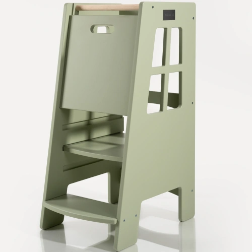 EXTRA SAFE - Montessori Lernturm Kitchen Helper Kinderplattform Küchenturm lackierter – olive