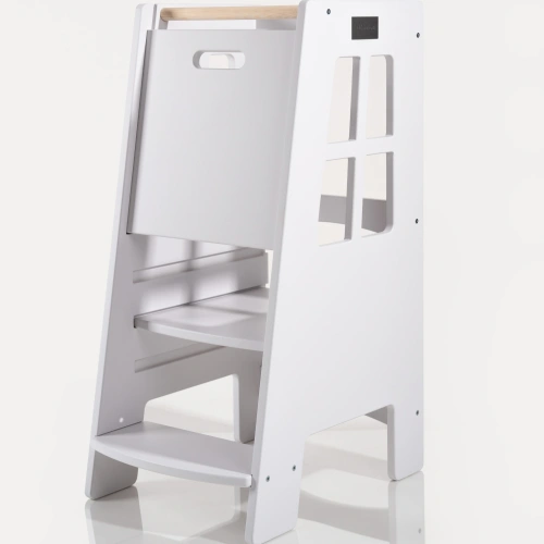 EXTRA SAFE - Montessori Lernturm Kitchen Helper Kinderplattform Küchenturm lackierter – hellgrau