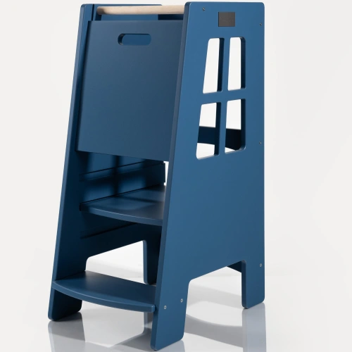 EXTRA SAFE - Montessori Lernturm Kitchen Helper Kinderplattform Küchenturm lackierter – marineblau