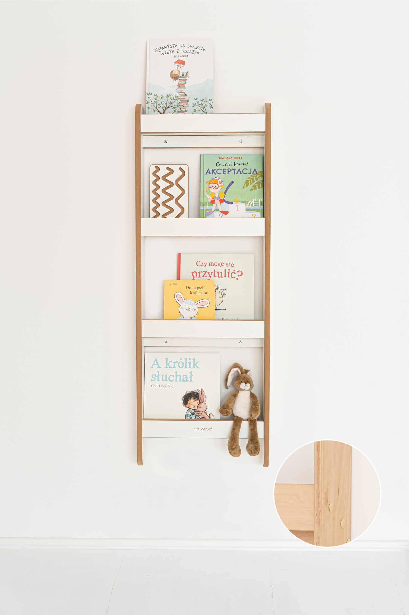 MIDI Wandregal für Bücher - weiß und naturfarben